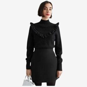& Other Stories Wool Blend Ruffle Collar Sweater Women S Black Fitted Chic Goth